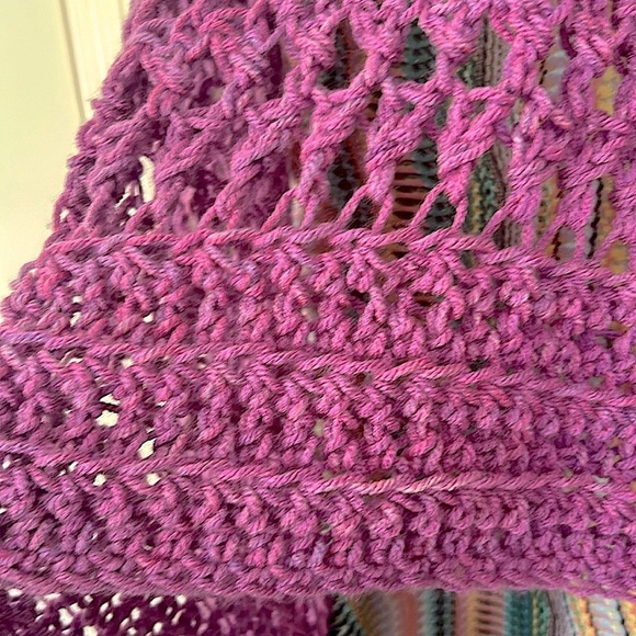 Scandinavian Violet Purple Euro Wrap Open Knit Slouchy Pocket Artisan Corner NEW - Picture 11 of 16